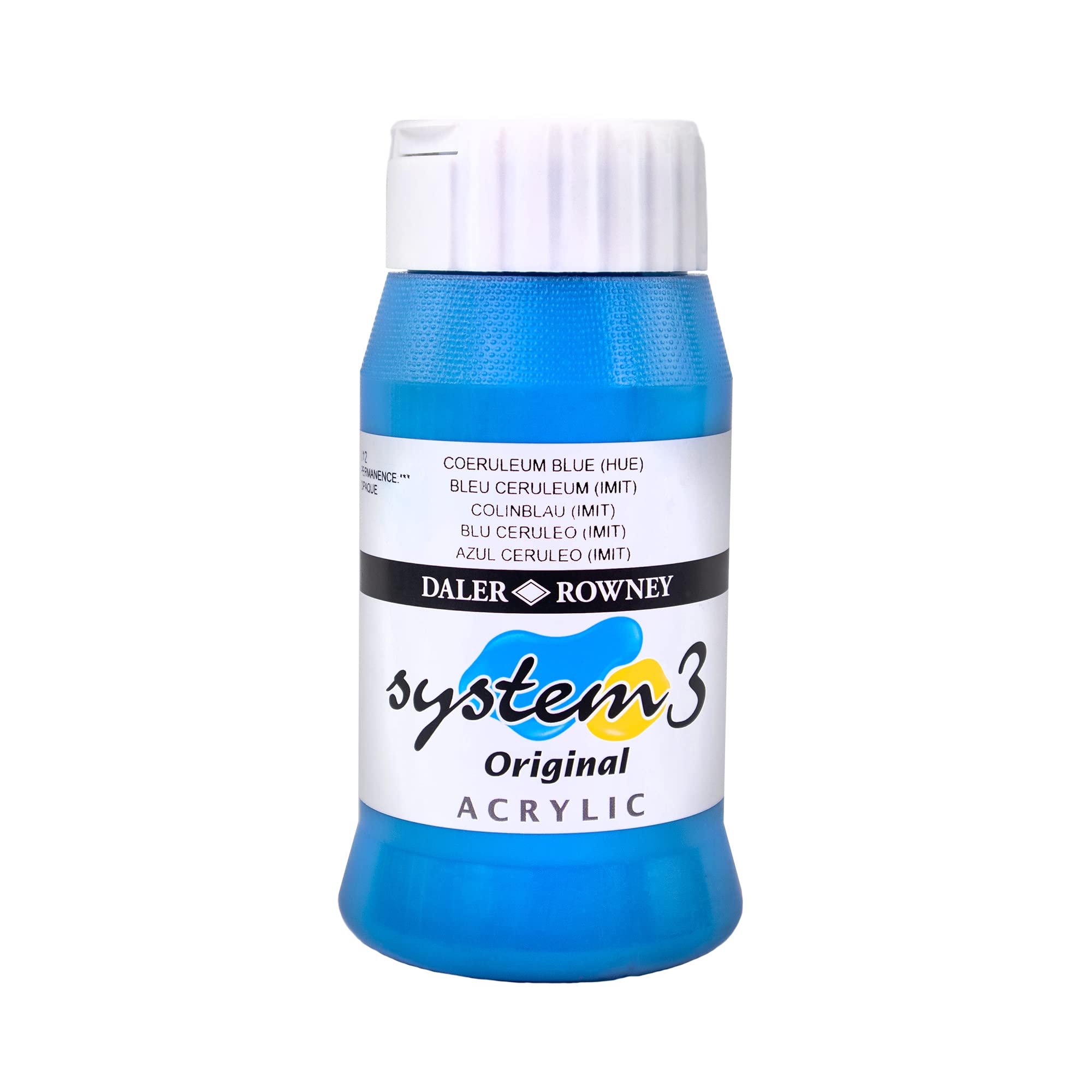 Daler-Rowney System3 Acrylic Paint, Plastic Pot, 16.91oz - 500 ml, Coeruleum Blue Hue