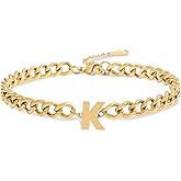 Jwicklirrng Initial Bracelet for Men 18K Gold Plated Letter Charm Bracelet Letter A-Z Charm Adjustable Cuban Link Chain Bracelet for Boyfriend Father