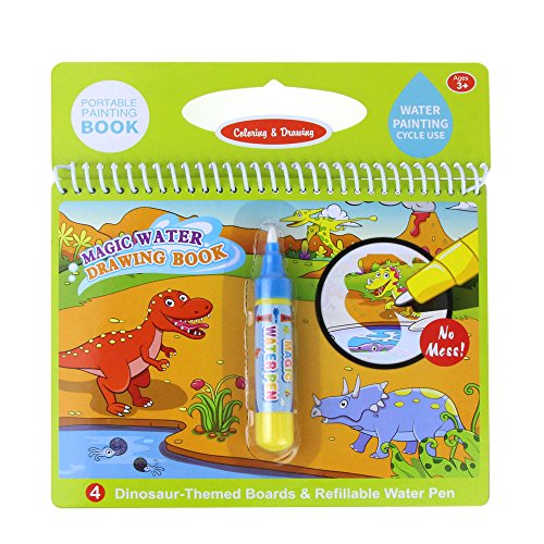 Jenilily Magic Water Drawing Book Coloring Book Doodle with Magic Pen Painting Board for Children Education Drawing Toy (E Dinosaur World)