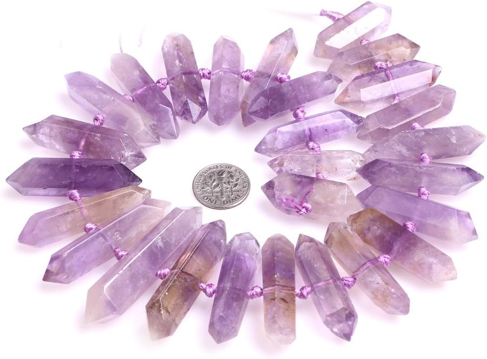 JOE FOREMAN 13x55mm Amethyst Ametrine Semi Precious Gemstone Wand Stick Point Loose Beads for Jewelry Making DIY Handmade Craft Supplies 15"