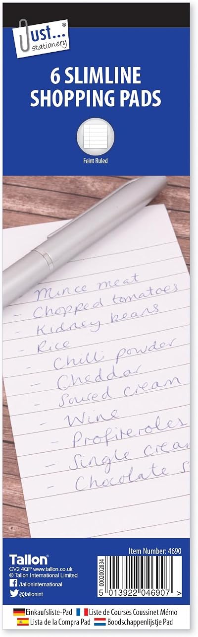 Just Stationery 75 x 210 mm Lined Paper Shopping Pad Pack of 6