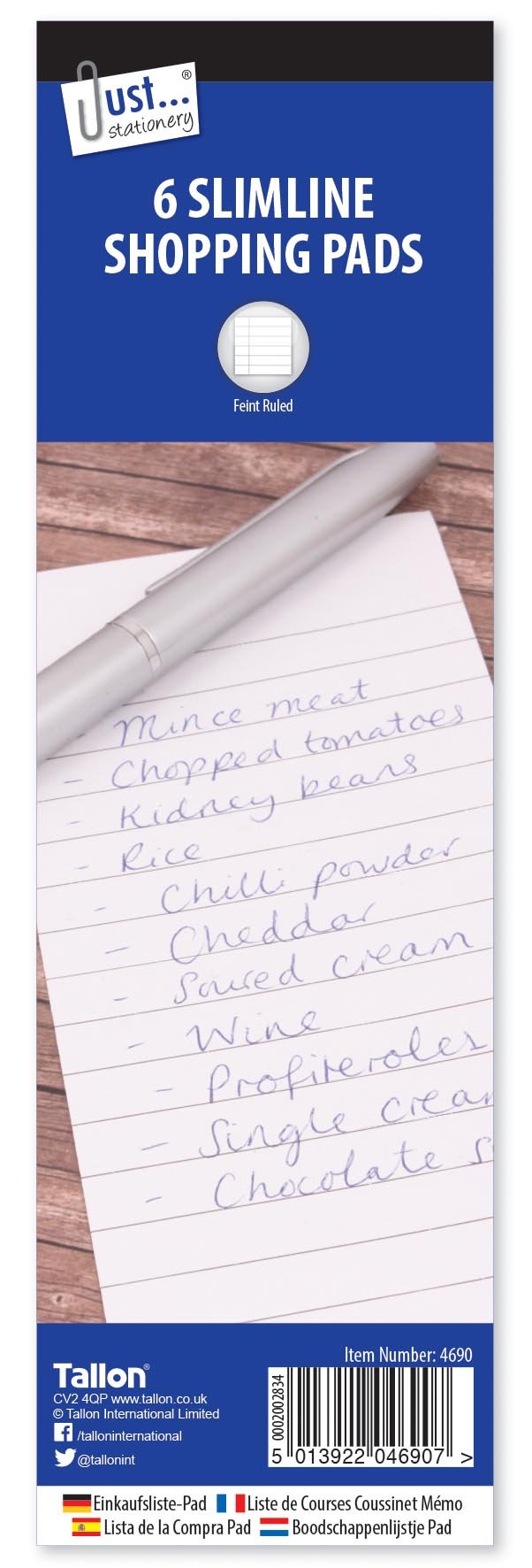 Just-Stationery 75 x 210 mm Lined Paper Shopping Pad (Pack of 6)