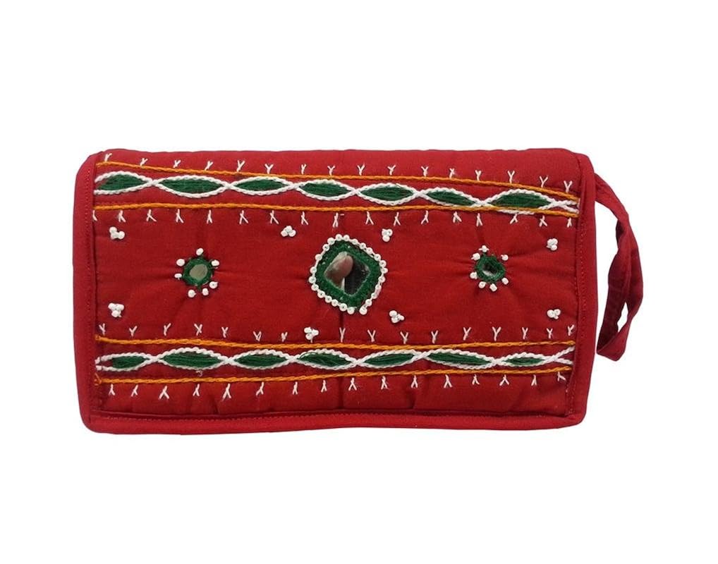 belladona mirror work cotton purse with cell pouch for women(red, wrk_14)