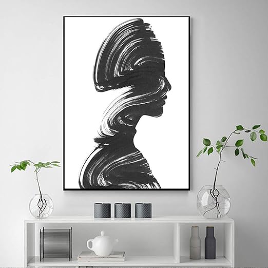 Wwjwf Moderno Blanco Y Negro Mujer Lienzo Pintura Arte Impresion