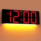 JALL Digital Wall Clock Large Display with Big LED Numbers, Remote Control, 8 RGB Colors, Auto DST, Night Light for Classroom Living Room Bedroom Birthday Gift for Senior, Men Women, Red
