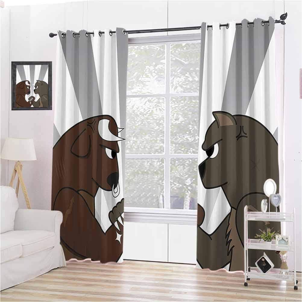 Toopeek Cartoon Decor Collection Wear-Resistant Color Curtain Image of Bull Bear Preparing to Fight Striped Background Wild Competition Clip Art 2 Panel Sets W42 x L84 Inch Blue Peru Cream
