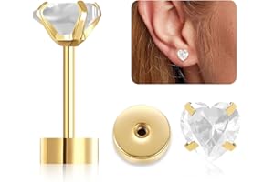 Heart Flat Back Stud Earrings for Women Girls, 5mm Birthstone Stud Earrings Hypoallergenic Flat Back Stud Earrings Stainless 