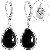 Natural Simple Oval Waterdrop Stone Drop Earrings,925 Sterling Silver Real Genuine Crystal Quartz Gemstone Dandelion Flower Statement Dangle Earrings for Women Her