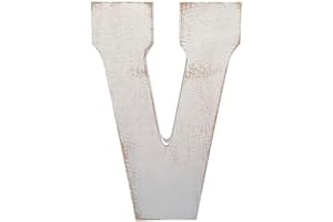 ABELOTS Large Wood Letter Distressed White Wash Alphabet Wall Décor Monogram Letter Alphabet Letters Free Standing Letters Wall Letters (V)