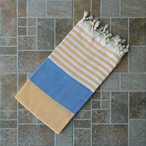 Dandelion - Palette Pattern - Naturally-Dyed Cotton Turkish Towel Peshtemal - 71x39 Inches - Navy Blue & Apricot Orange