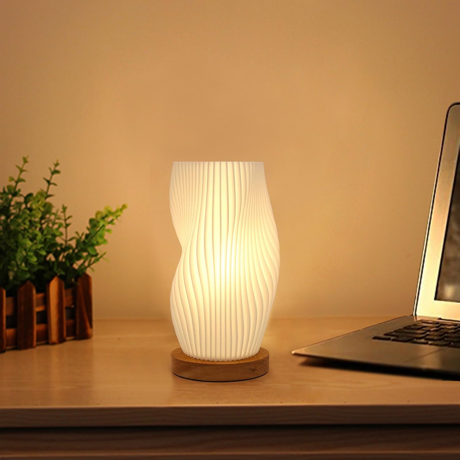 Photo 1 of Zenply Novelty Small Table Lamp for Bedroom,Vintage Style Striped Small Night Light Lamp, Mini Bedside Lamp for Living Room Nightstand Small Space Kids Room Living Room Office Dorm (SM), Warm-SM