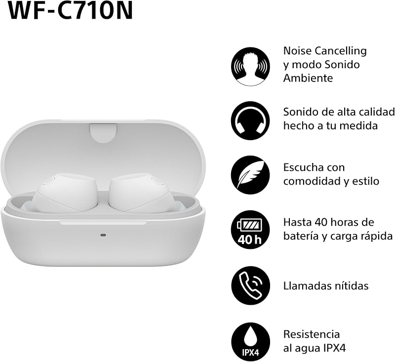 WF-C710N Auriculares Inalámbricos con Cancelación de Ruido, Blanco