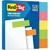 Redi-Tag Neon Page Markers, Adhesive Flags for Journals, Books and Binders, Sticky Flags, 4 Assorted Colors: Yellow, Pink, Green, Blue and Orange, 0.6" x 2", 500 Per Pack (1014663)