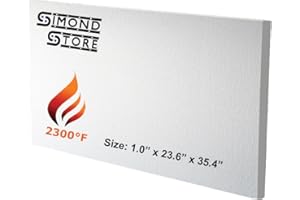 SIMOND STORE Ceramic Fiber Insulation Board - 1" x 23.6" x 35.4" - 2300F Rated - Fireproof Insulation Board for Wood Stoves, Pizza Ovens, Forges, Kilns, Furnaces, Fireplaces, Boilers - Pack of 1