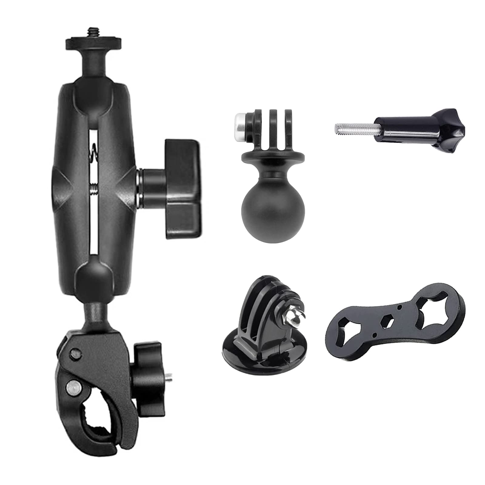 Higatful Handlebar Clamp Motorbike Mount for Insta360 One X3, X2, X, R, RS, GO 2, GoPro Hero, with Double Ball Head Super Clamp Mount Adapter Accessories