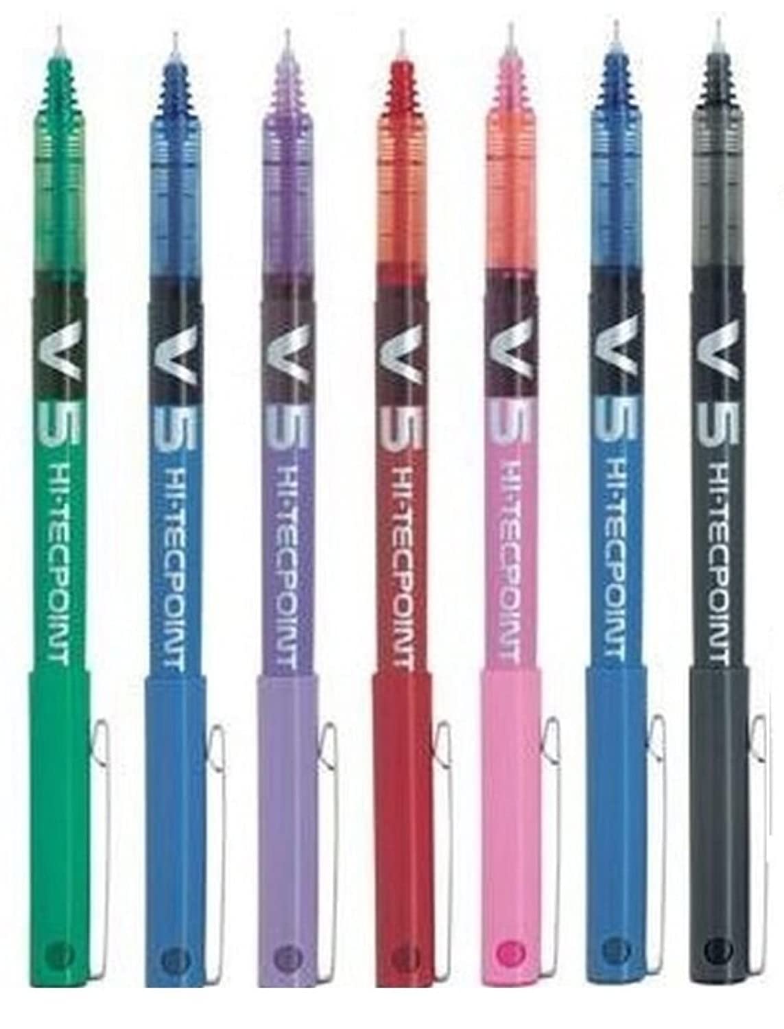 Pilot BX V5 High Tech Rollerball Pen Assorted Colors 0.5mm Extra Fine Tip 0.3mm Line Width (7 Colors Black, Red, Blue, Green, Purple, Pink, Sky Blue)