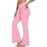 SOOWOT Women’s Flare Crossover Leggings with Tummy Control, High Waist Wide Leg Yoga Pants with Pockets