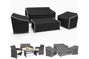 Gasadar Outdoor Furniture Cover Waterproof, 4 Piece Patio Furniture Covers for Patio Loveseat, Chair and Coffee Table, Heavy Duty 600D, Black