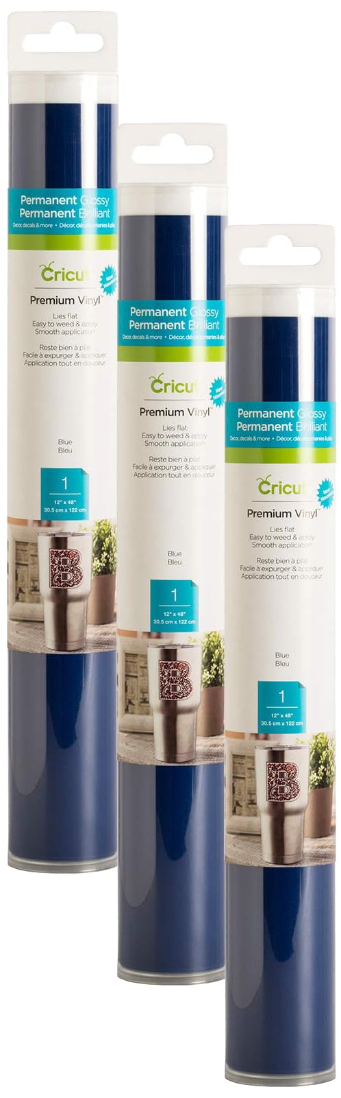 Cricut Premium Permanent Vinyl, Blue 3-Pack of 4ft Rolls (12″x48″) – Compatible with Maker & Explore Machines, Long Lasting, UV & Water-Resistant, Indoor + Outdoor Projects