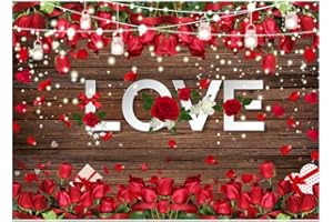 LTLYH 7x5ft Valentine's Day Love Theme Backdrop Brown Wood Love Heart Roses Photography Backdrop Engagement Wedding Party Decoration Photo Backdrop 206