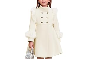 Haloumoning Toddler Girls Faux Fur Dress Coat Kids Winter Warm Jacket Long Sleeve Button Wool Coat 12 Months - 12 Years