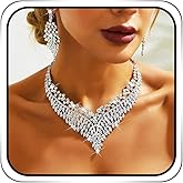 JAKAWIN Rhinestone Bride Wedding Jewelry Sets Prom Crystal Necklace and Earring Set Silver Bridal Jewelry for Women