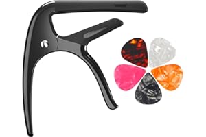 Capo for Acoustic, Electric Guitar, Ukulele and String Instruments, Capo with 5 Picks, Guitar Kapo Clamp (Black)