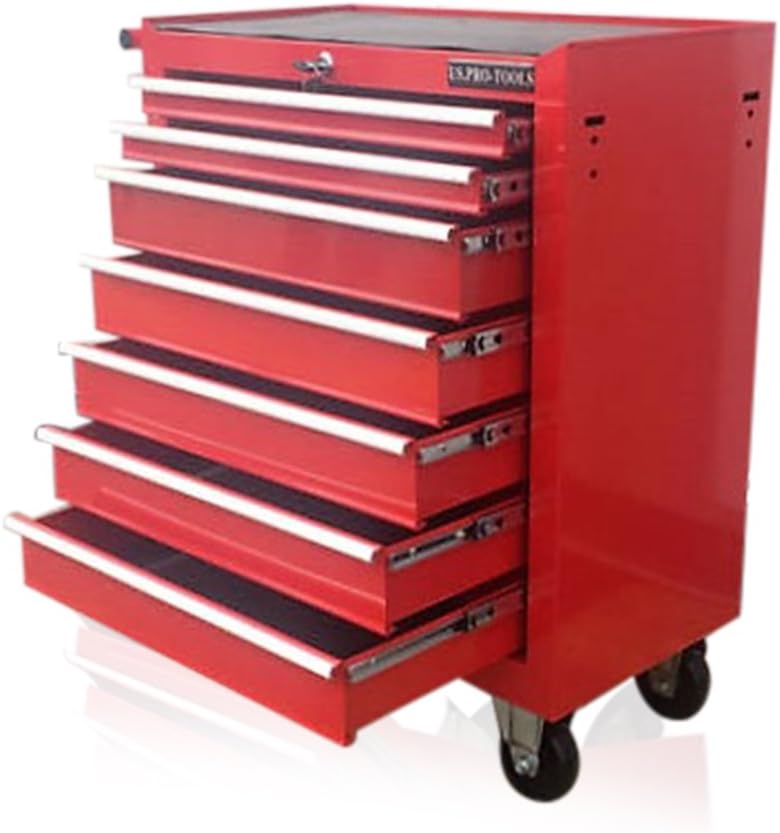 US PRO Red Steel Tool Chest Roller Cabinet 7 Drawers Work Storage Box