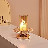 YIUTOYILY Hurricane Candle Holder, Gold Pillar with Crystal Accents & Windproof Glass Lid - Elegant Centerpiece for Weddings, Dinners, Party Decor