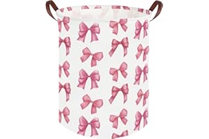 FXOCSHE Bow laundry basket for girls,Nursery Hamper,Pink Laundry Hamper,Waterproof collapsible canvas laundry basket for girls,Pink Girls Laundry Basket,Living Room Decor(Bowknot)