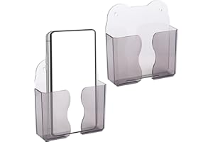 HKYLRAT Wall Mounted Phone Holder, 2-Pack Clear Plastic Cell Phone Stand with Charging Hole, Smartphone Accessories for iPhon