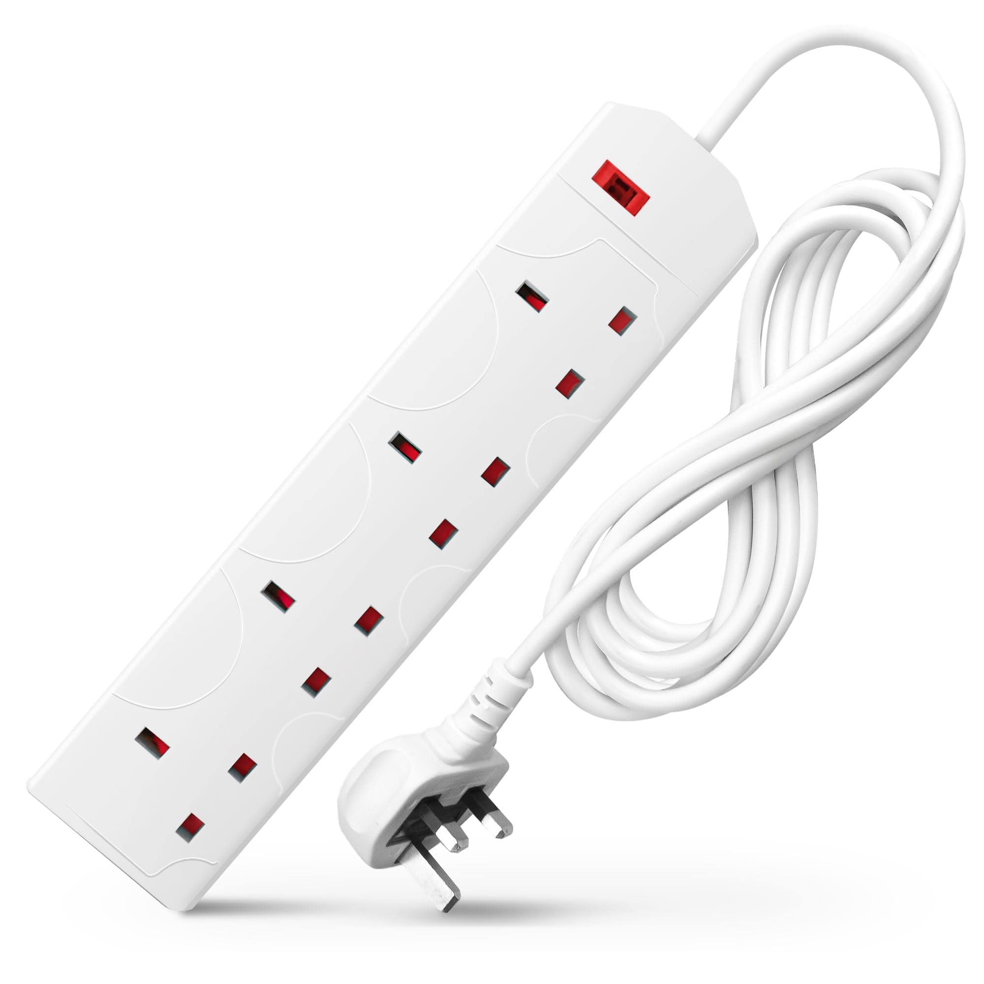 DESIRETECH White Electric Extension Lead 4 Gang 5 Metre | 5m Long Cable | UK Plug 3 Pin Socket Outlet | Wall Mountable | Multi Socket Mains Strip For Home, Bedroom, Kitchen and Office (1 Pack)