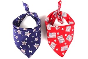 Tinsow 2 PCS Washable Dog Bandanas Bibs American Flag Square Puppy Kerchief Independence Day Puppy Collar Cat Pets Collar (Blue and Red-B)