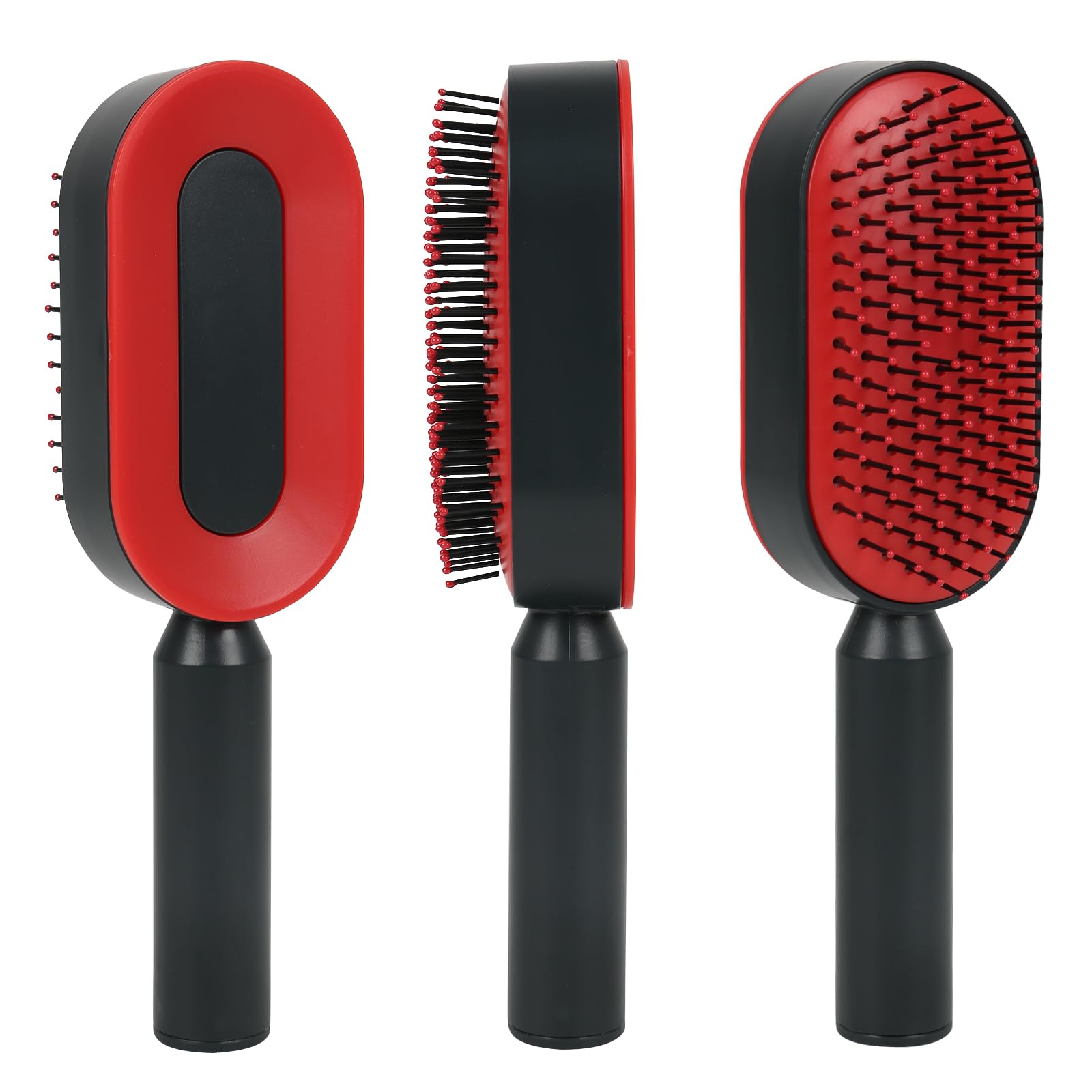 Kyaoayo Self Cleaning Bristle Paddle Hair Brush for Women, Men - Soft Massage Airbag Comb for All Hair Types, Wet and Dry (Bright Red)