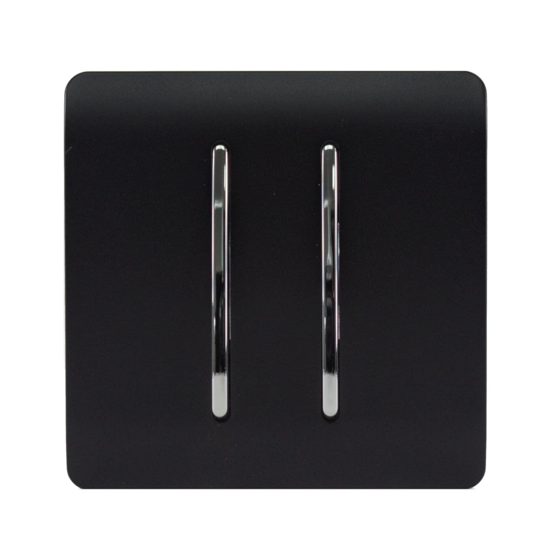 Trendi 2 Gang 2 Way 240V Screwless Raised Front Plate Plastic Artistic Modern Glossy 10 Amp Chrome Rocker Single Electrical Wall Light Switch Matt Black - ART-SS4MBK