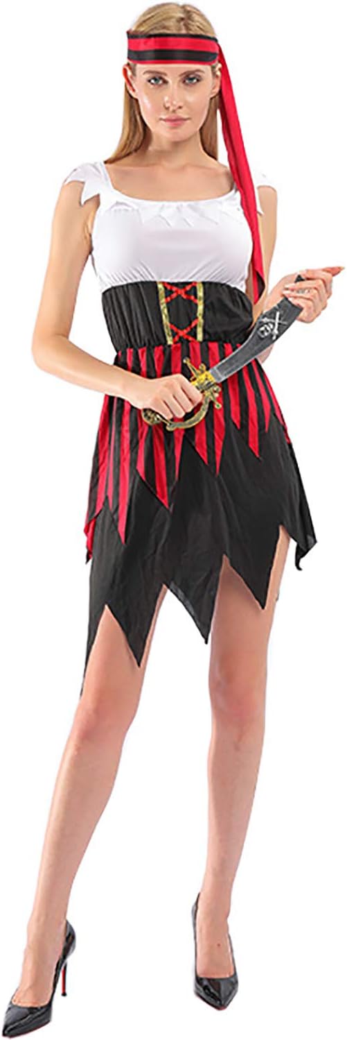 Women's Pirate Costume Lady Fancy Dress Ladies Pirates Outfit Dress and