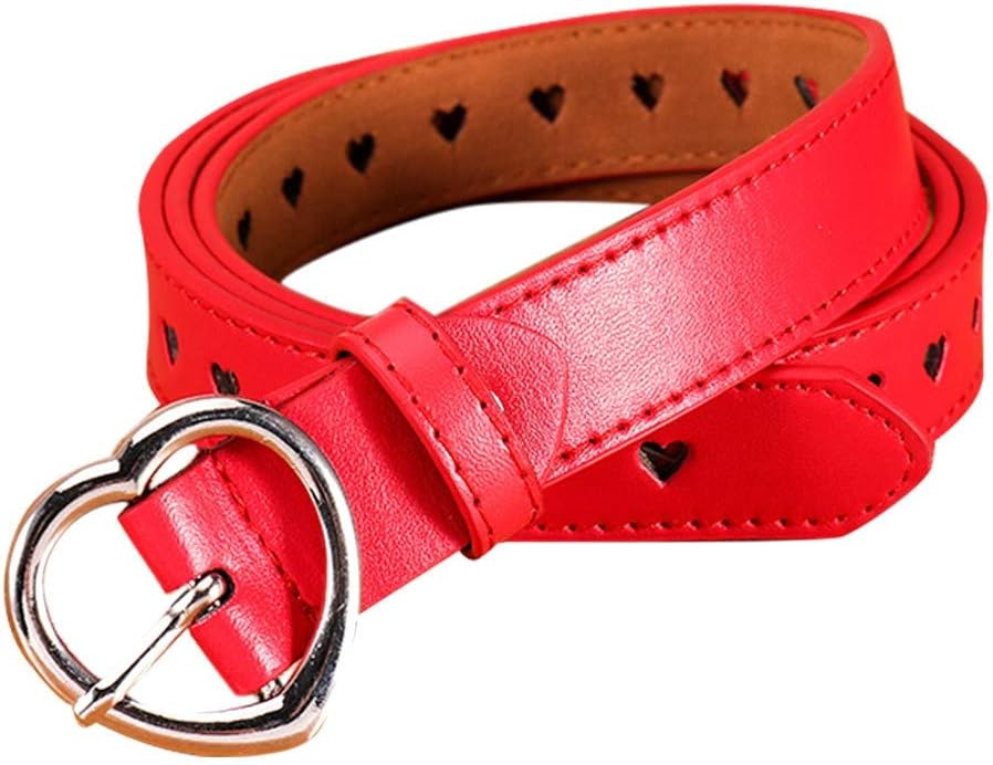 KCPer Women’s Skinny Leather Belt Solid Color Waist or Hips Ornament Girdle Love-shape Buckle Waistband
