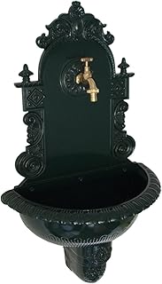 DEGAMO Nostalgie Wandbrunnen Tirol im Antik-Look aus rostfreiem Aluguss, dunkelgrün, 75cm. Voll funktionsfähig