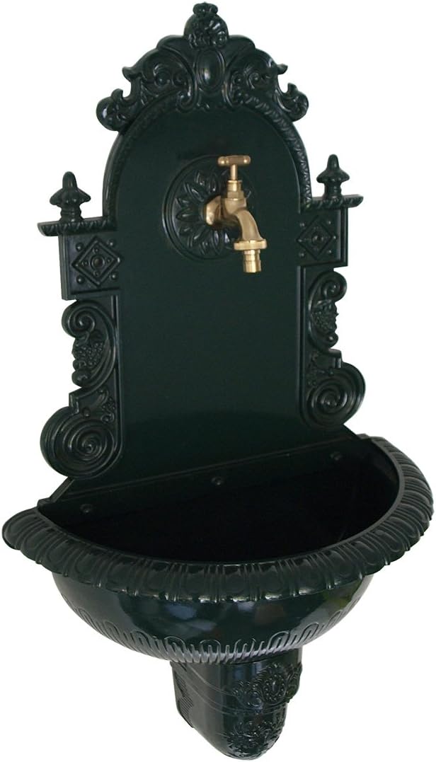 DEGAMO Nostalgie Wandbrunnen Tirol im Antik-Look aus rostfreiem Aluguss, dunkelgrün, 75cm. Voll funktionsfähig