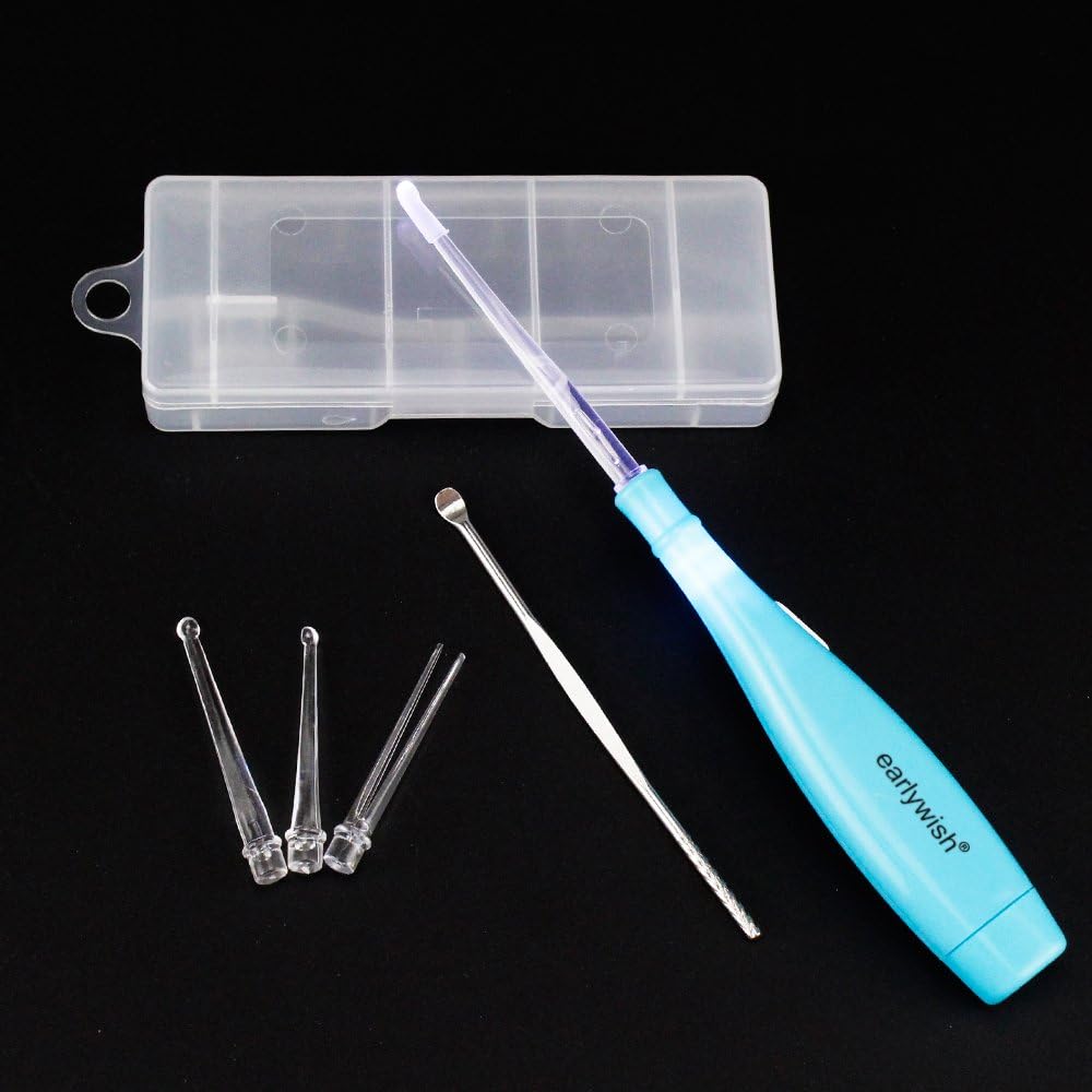 Earlywish Upgraded 6.75" Long Lighted Tonsillolith Pick Tonsil Stone Remover Tool with 5 Tips, Blue Handle with LED Light - Image 4