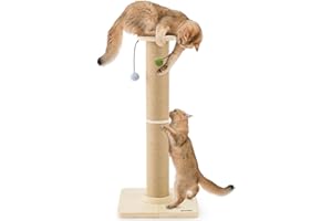 ZOMISIA 35'' Tall Cat Scratching Post, 4.7'' Large Scratch Post with Thicken Wooden Base for Indoor Cats Adults, Sisal Scratcher Top & Dangling Balls, Super Sturdy
