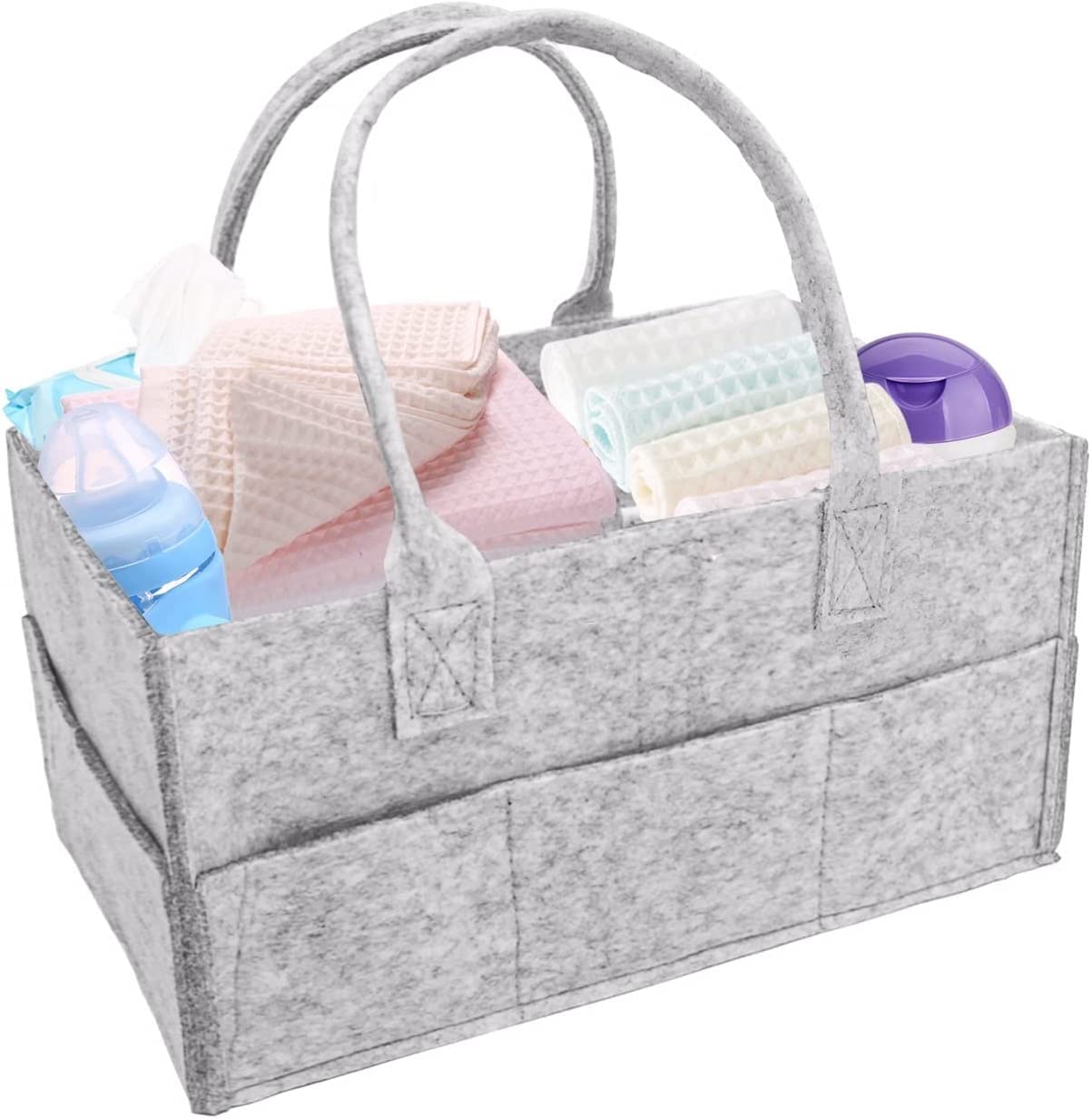 Business Trend Baby Nappy Caddy, Portable Nursery Organizer, Storage Basket for Babies, Portable Holder Tote Bag for Changing Table Car Travel Newborn Essentials .Baby Gift Accessories (grey)