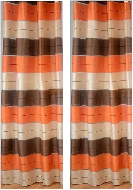 M Textiles A Pair Of Pencil Pleat Striped Voile Curtains 55 X 72
