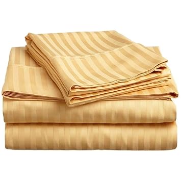 Reliable Trends 300 TC Plain Stripe Cotton King Size Elastic Fitted Bedsheet(230x250cm, Beige)