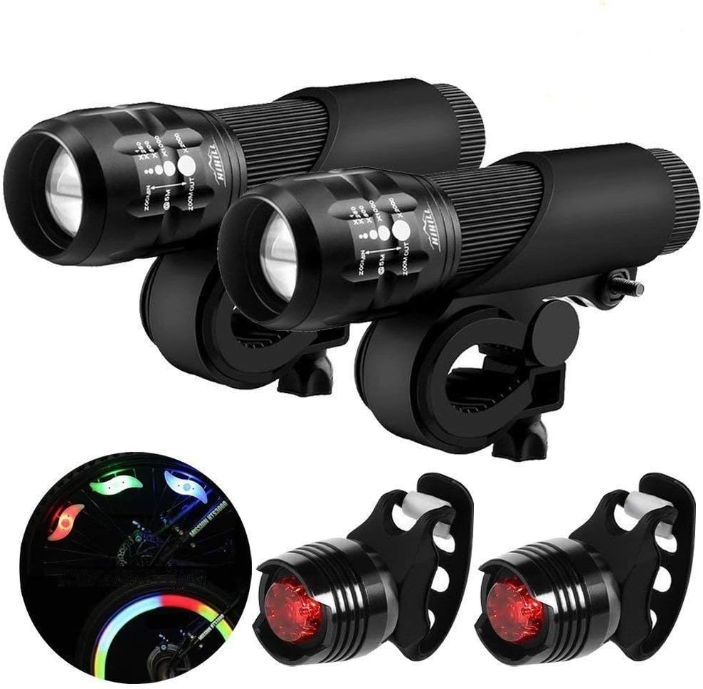 Blinkle Bike Light Set LED Bicycle Light with Zoomable Function 3 Modes 3 Aaa Batteries Powered Safety Bicycle Lights Kit（with 3 wheel light /2 taillight bike light）