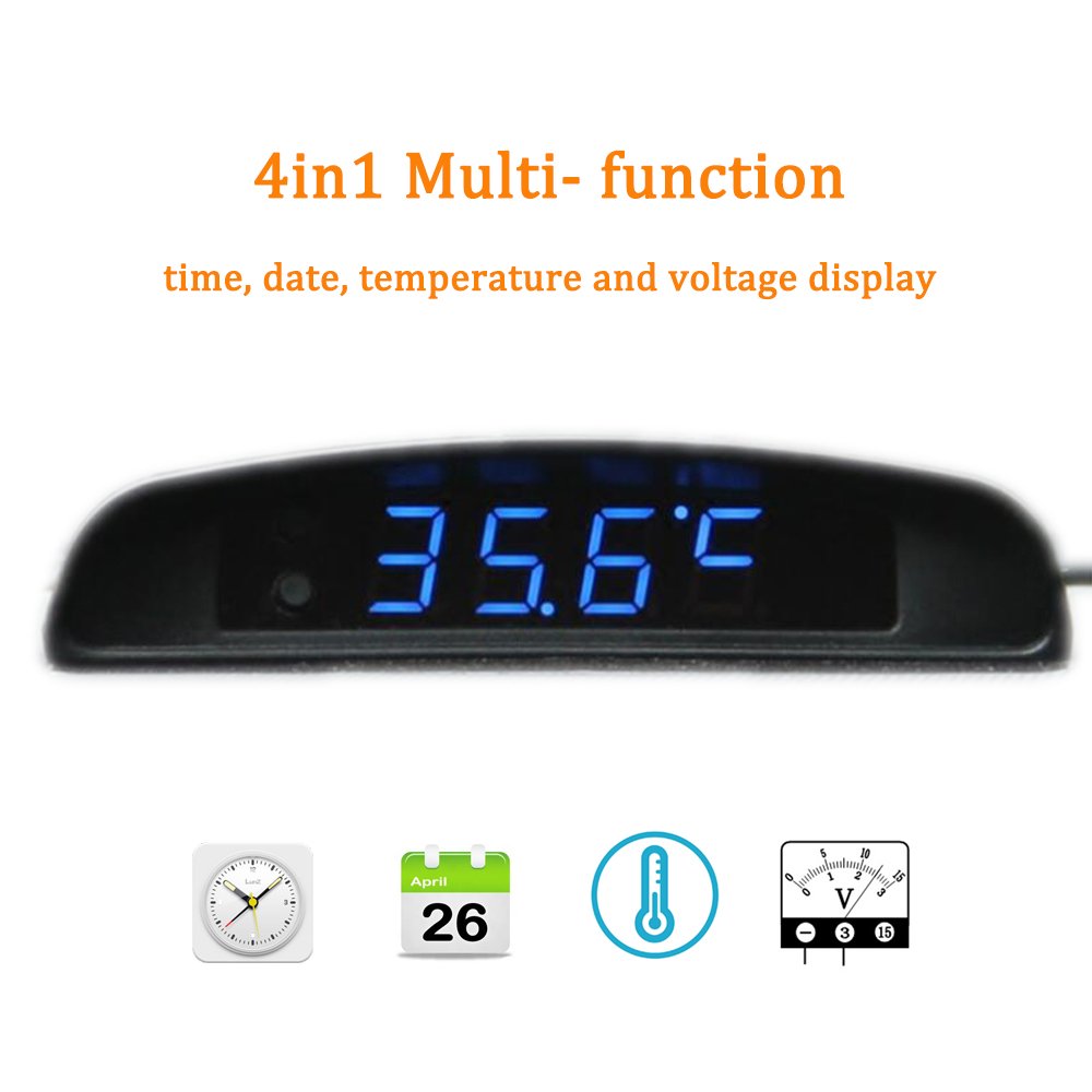 BOOMBOOST 4In1 Car Date Clock Voltmeter Thermometer Voltage Monitor 12V Original Car Interior Exterior Multi- function
