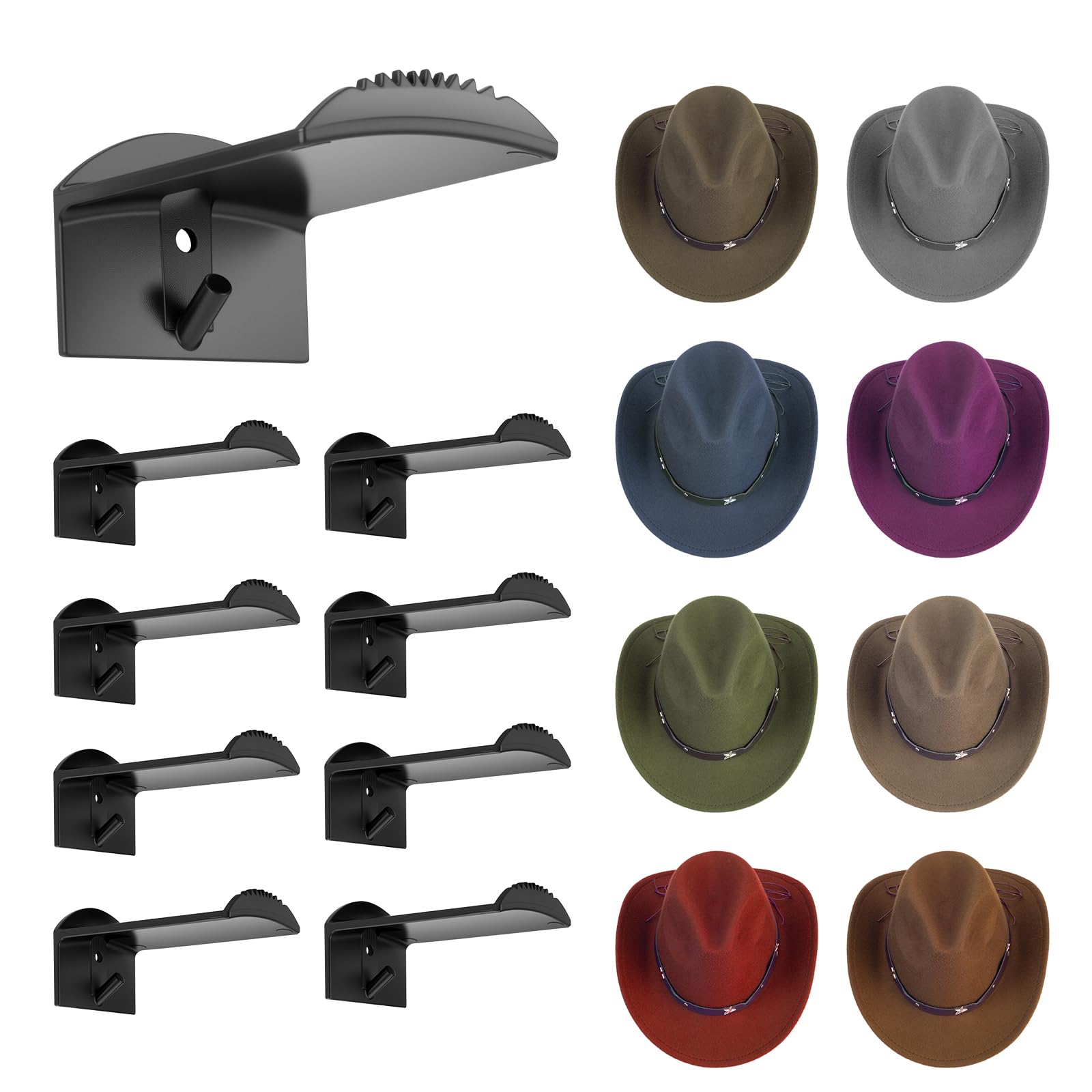 Photo 1 of 3.0 Inch Wall Hat Hooks (8 Pack) – Strong Adhesive Cowboy Hat Rack with Anti-Slip Teeth, Multi-Purpose Hook for Keys & Accessories, Minimalist Hat Organizer, Western Room Décor – Black