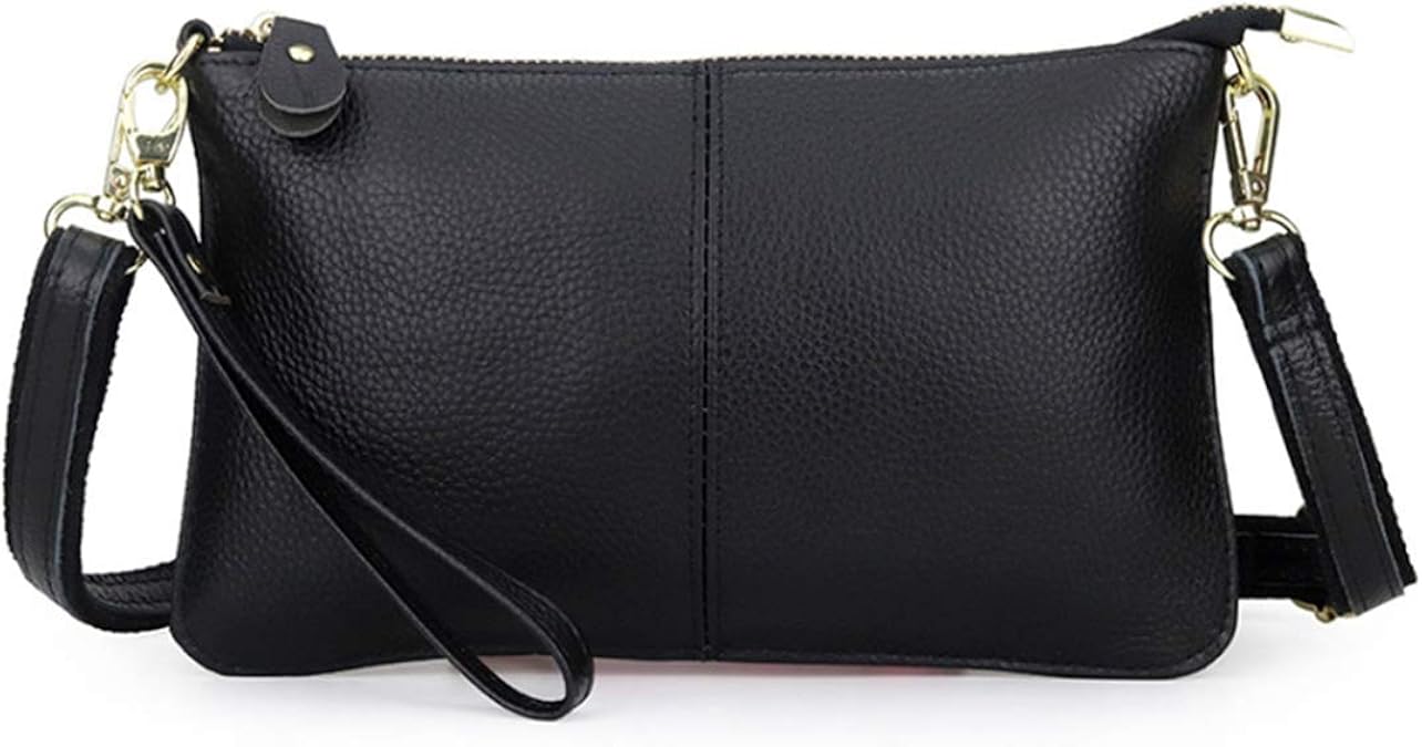 Women Genuine Leather black Handbags party Clutches mini Crossbody