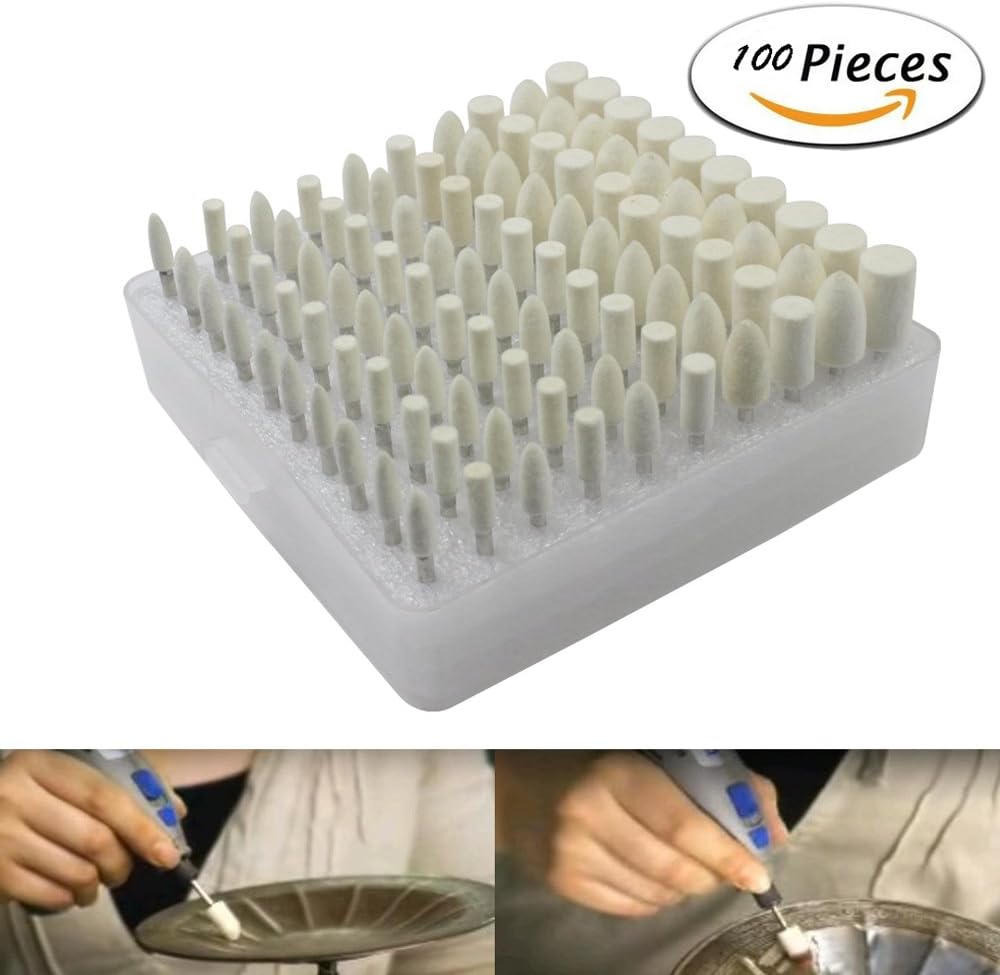 100pcs Multifunctional Wool Felt Polishing Bits Rotary Buffing Tools - Fit Dremel (1/8 Inch Shank)