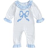 Mieeyali Newborn Baby Girl Fall Winter Clothes Bow Jumpsuit Striped Peter Pan Collar Bubble Romper Ruffle One Piece Outfits